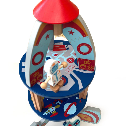 QPACK - Wooden Space Rocket with Play Pieces