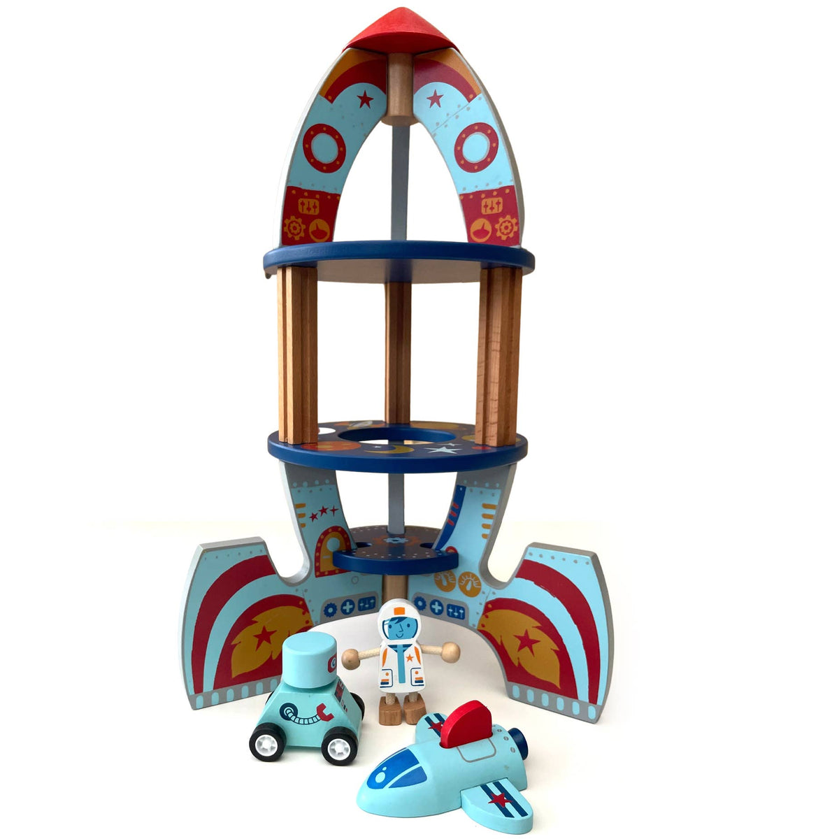 QPACK - Wooden Space Rocket with Play Pieces