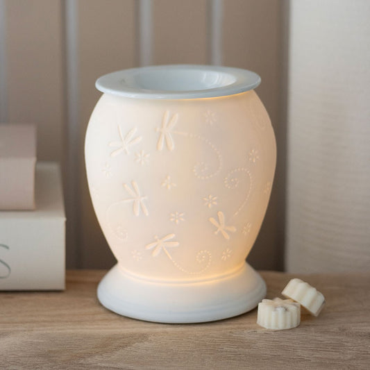 White Ceramic Electric Dragonfly Burner