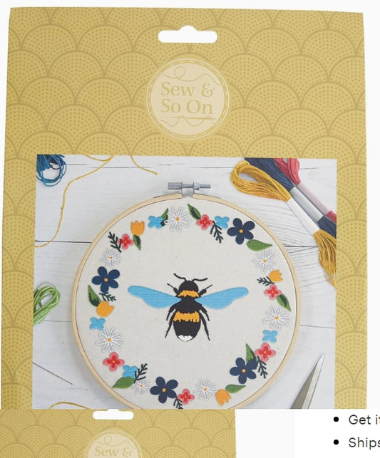 Embroidery Kit Bee Thread Stitching Fabric Bamboo Hoop Instructions