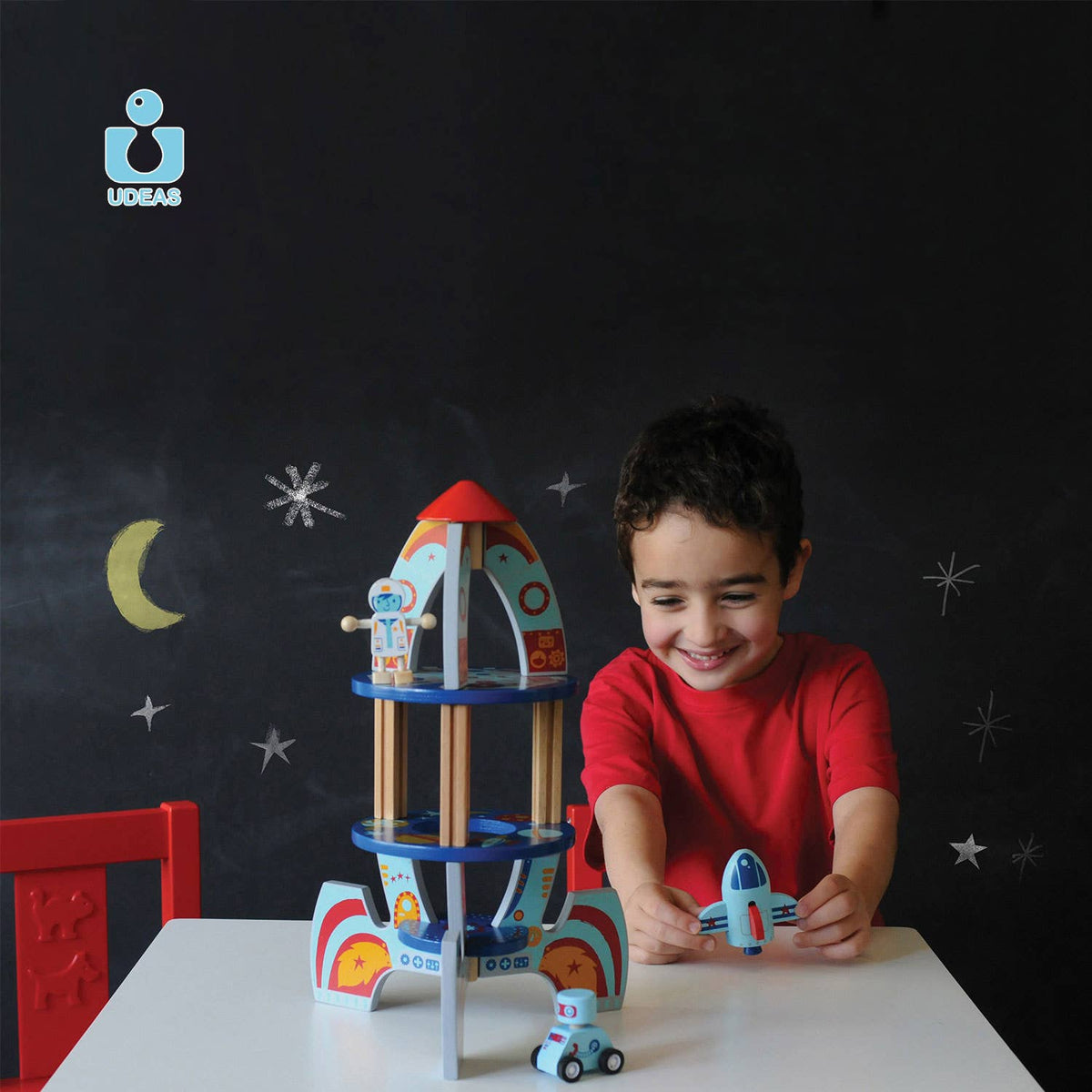 QPACK - Wooden Space Rocket with Play Pieces