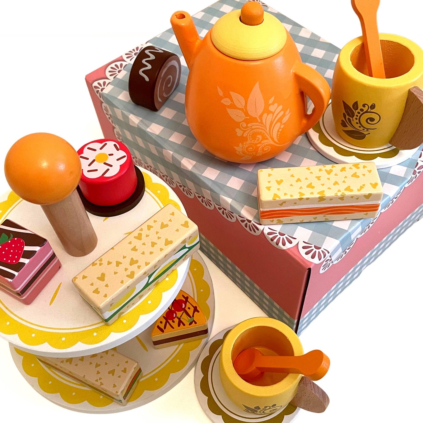 Wooden Afternoon Tea Set with Tea Pot