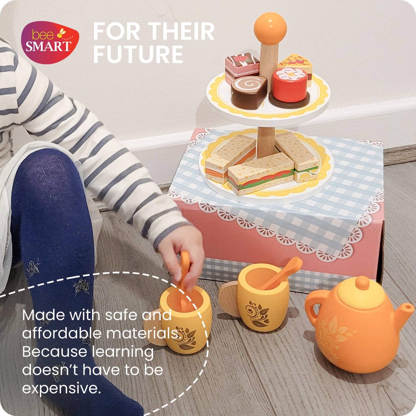Wooden Afternoon Tea Set with Tea Pot