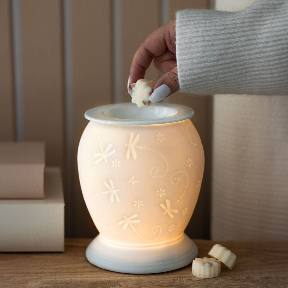 White Ceramic Electric Dragonfly Burner